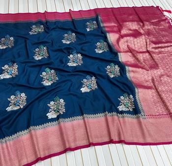Blue Color jari Meena Jaqurad Weveing work Khadi Silk Georgette Saree 4