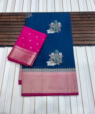 Blue Color jari Meena Jaqurad Weveing work Khadi Silk Georgette Saree 5