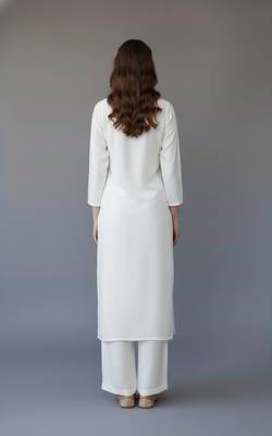 White embroidered rayon kurta set 3