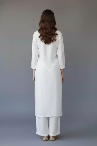 White embroidered rayon kurta set