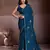 Comely teal blue crush silk c-pallu beads embroidery work  saree with crush silk blouse