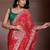 Delightfully red georgette bandhej print with cutwork lace border saree with mono banglory silk blouse