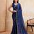 Dazzling navy blue rangoli silk embroidery cutwork work lace border saree with rangoli silk blouse
