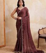 Alluring brown rangoli silk embroidery cutwork work lace border saree with rangoli silk blouse