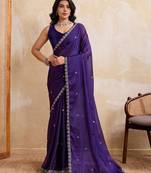 Seductive purple rangoli silk embroidery cutwork work lace border saree with rangoli silk blouse