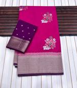 Rani Pink Color jari Meena Jaqurad Weveing work Khadi Silk Blend Georgette Saree