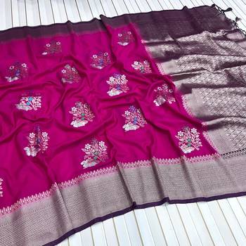 Rani Pink Color jari Meena Jaqurad Weveing work Khadi Silk Blend Georgette Saree 2