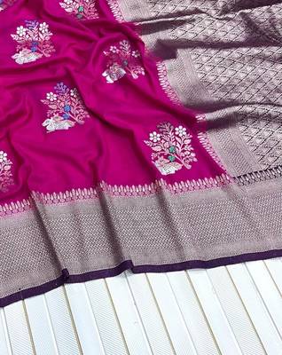 Rani Pink Color jari Meena Jaqurad Weveing work Khadi Silk Blend Georgette Saree 3