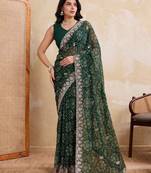 Ravishing green georgette bandhej print with cutwork lace border saree with mono banglory silk blouse