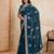 Enthralling teal blue star georgette embroidery chain-stitch work saree with star georgette blouse
