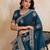 Enthralling teal blue star georgette embroidery chain-stitch work saree with star georgette blouse