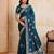 Enthralling teal blue star georgette embroidery chain-stitch work saree with star georgette blouse