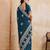 Enthralling teal blue star georgette embroidery chain-stitch work saree with star georgette blouse