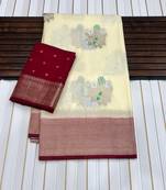 Off White Color jari Meena Jaqurad Weveing work Khadi Silk Blend Georgette Saree