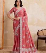 Dreamy peach star georgette embroidery chain-stitch work saree with star georgette blouse