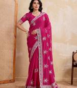 Enticing magenta star georgette embroidery chain-stitch work saree with star georgette blouse