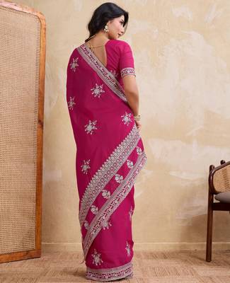 Enticing magenta star georgette embroidery chain-stitch work saree with star georgette blouse 5