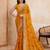 Intriguing yellow georgette bandhej print with cutwork lace border saree with mono banglory silk blouse