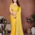 Provocative yellow fendy chiffon beads embroidery work lace border   saree with fendy chiffon blouse