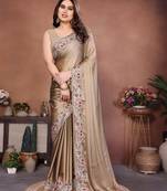 Lovely golden beige rangoli silk embroidery multy sequence work saree with mono banglory silk blouse