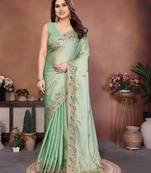 Prepossessing pista green frendy chiffon embroidery multi sequence work. saree with mono banglory silk blouse