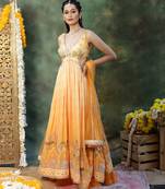 Yellow embroidered georgette anarkali set