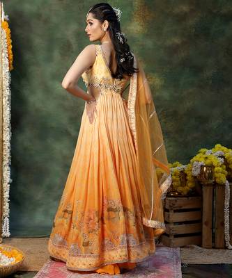 Yellow embroidered georgette anarkali set 4