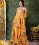 Yellow embroidered georgette sharara set