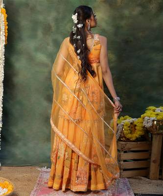 Yellow embroidered georgette sharara set 3