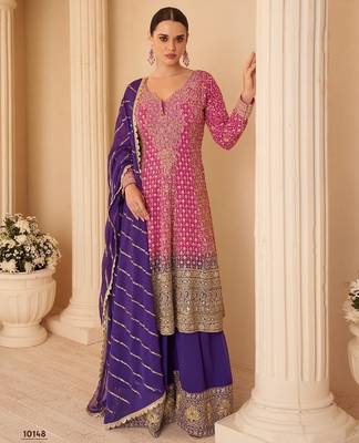 Rose pink pure geogette full stitched suit free size upto 42 1