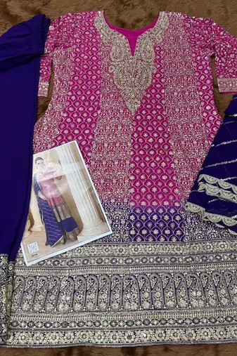 Rose pink pure geogette full stitched suit free size upto 42