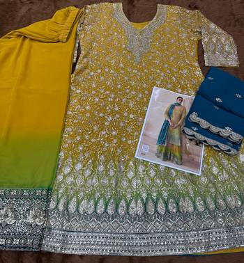 Yellow pure geogette full stitched suit free size upto 42 3
