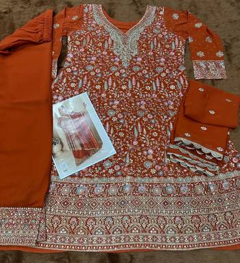 Orange pure geogette full stitched suit free size upto 42 3
