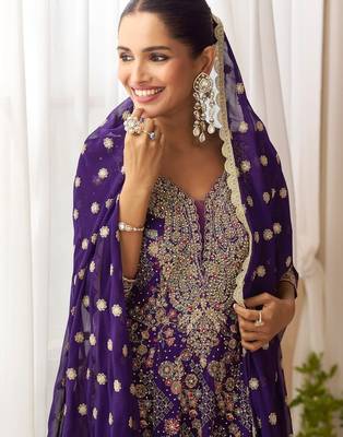 Dark blue pure geogette full stitched suit free size upto 42 2