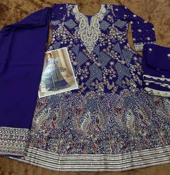 Dark blue pure geogette full stitched suit free size upto 42 3