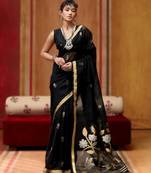 black pure munga art silk handloom weaving saree with organza weaving pallu