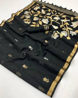 black elegant pure satin weaving saree with matching satin blouse  soft shiny 5