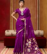 purple pure munga art silk handloom weaving saree with organza weaving pallu