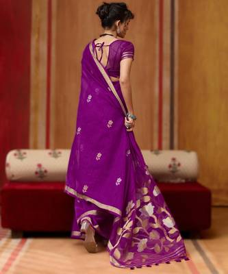 purple pure munga art silk blend weaving saree with organza weaving pallu 2