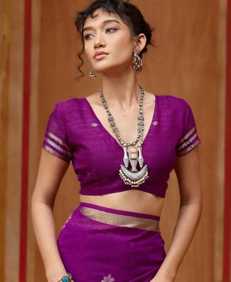 purple pure munga art silk blend weaving saree with organza weaving pallu 4
