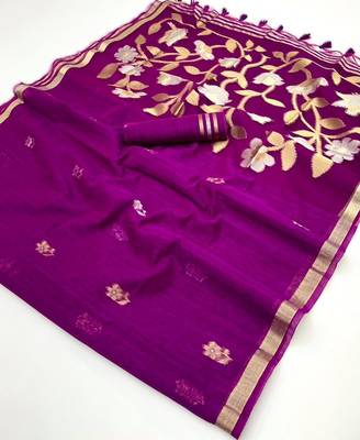 purple pure munga art silk blend weaving saree with organza weaving pallu 5
