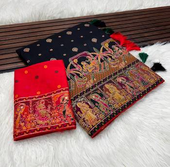 Black Color Kashmiri Thread Woven Work Pashmina Silk  Saree 1