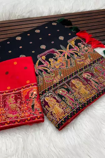 Black Color Kashmiri Thread Woven Work Pashmina Silk  Saree