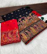 Black Color Kashmiri Thread Woven Work Pashmina Silk  Saree