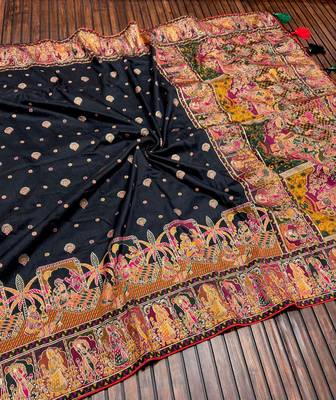 Black Color Kashmiri Thread Woven Work Pashmina Silk  Saree 2