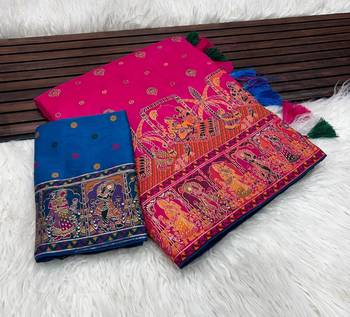 Rani Pink Color Kashmiri Thread Woven Work Pashmina Silk Blend  Saree 1