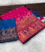 Rani Pink Color Kashmiri Thread Woven Work Pashmina Silk Blend  Saree