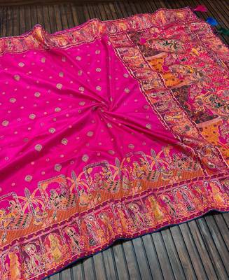 Rani Pink Color Kashmiri Thread Woven Work Pashmina Silk Blend  Saree 2