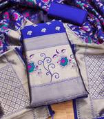 Royal blue soft banarasi silk pure zari woven design dress material
