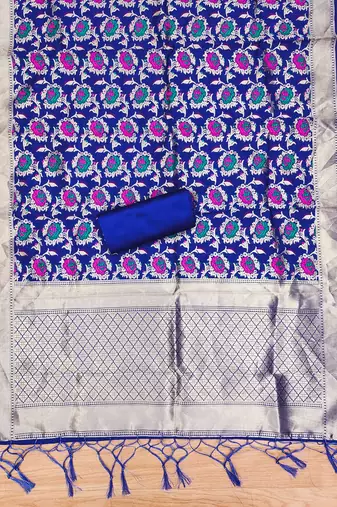 Royal blue soft silk blend silk pure zari woven dress material